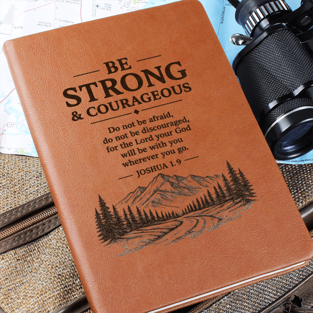Be Strong & Courageous — Leather Journal | Joshua 1:9 - ES Christian Wear