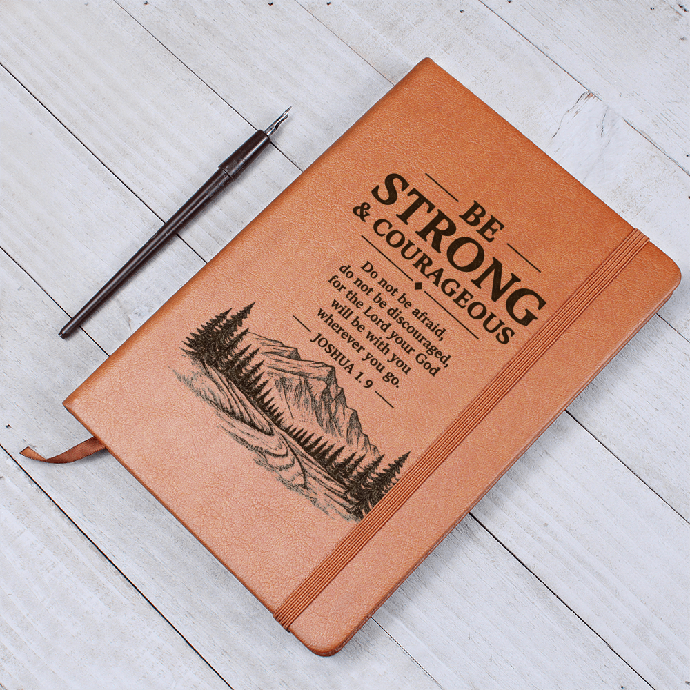 Be Strong & Courageous — Leather Journal | Joshua 1:9