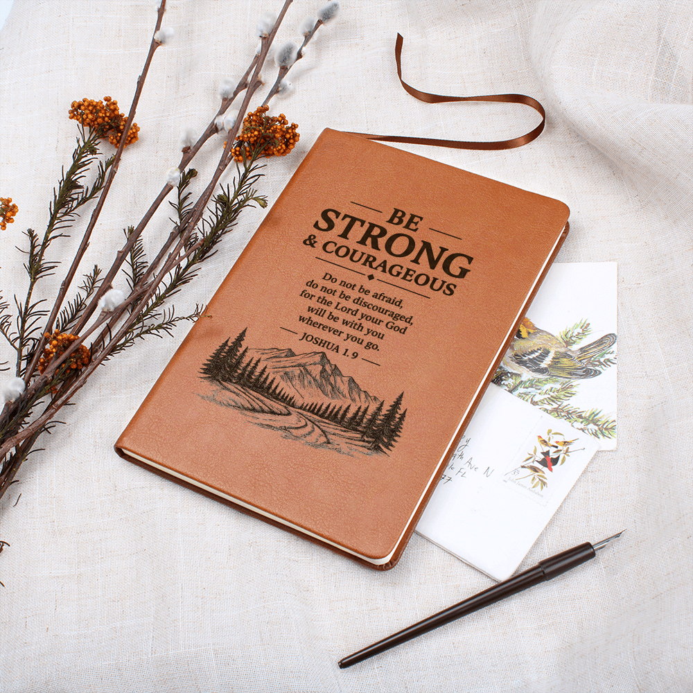 Be Strong & Courageous — Leather Journal | Joshua 1:9