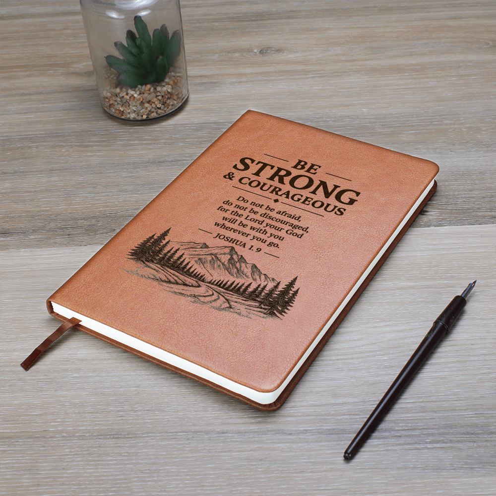 Be Strong & Courageous — Leather Journal | Joshua 1:9