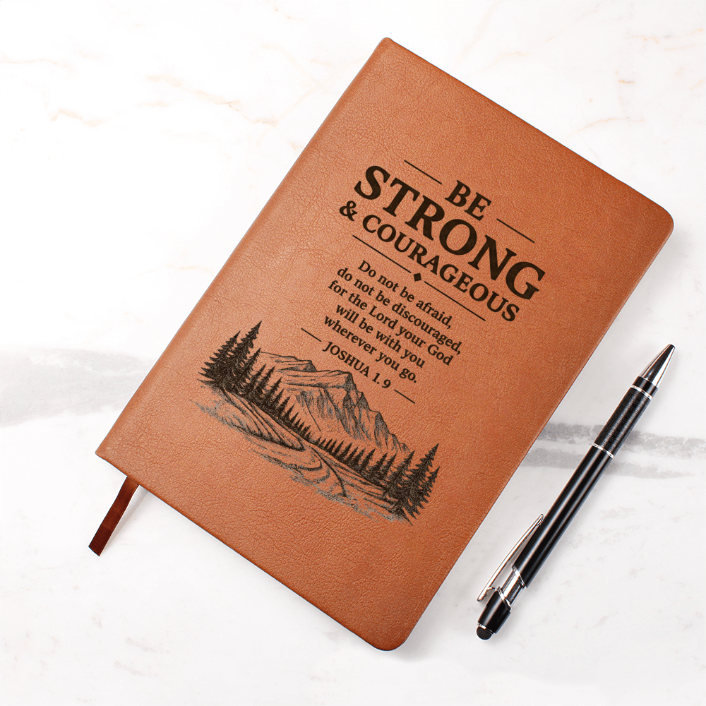 Be Strong & Courageous — Leather Journal | Joshua 1:9