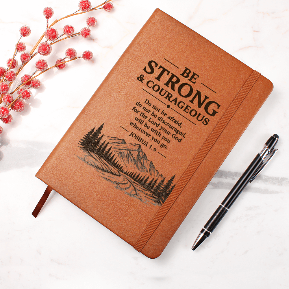 Be Strong & Courageous — Leather Journal | Joshua 1:9