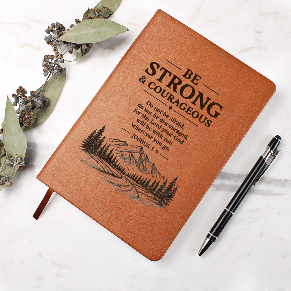 Be Strong & Courageous — Leather Journal | Joshua 1:9