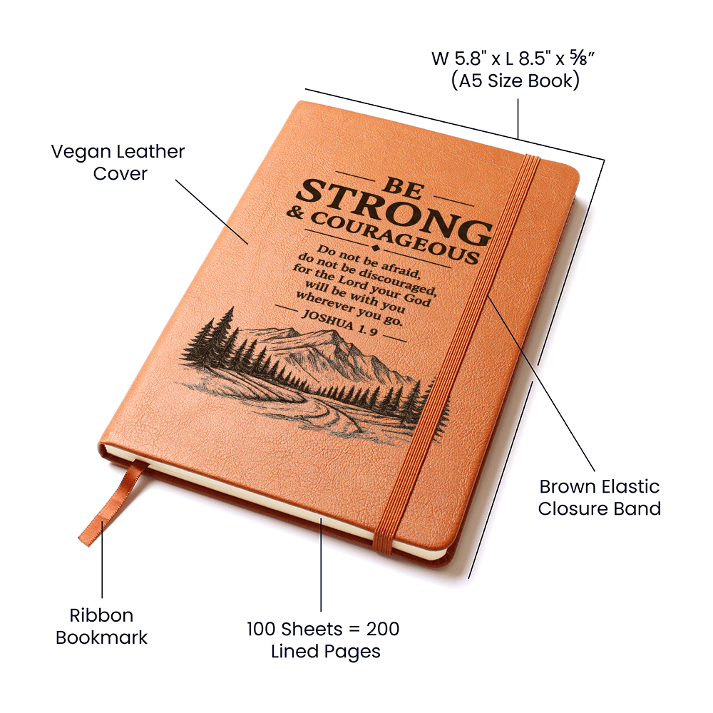 Be Strong & Courageous — Leather Journal | Joshua 1:9
