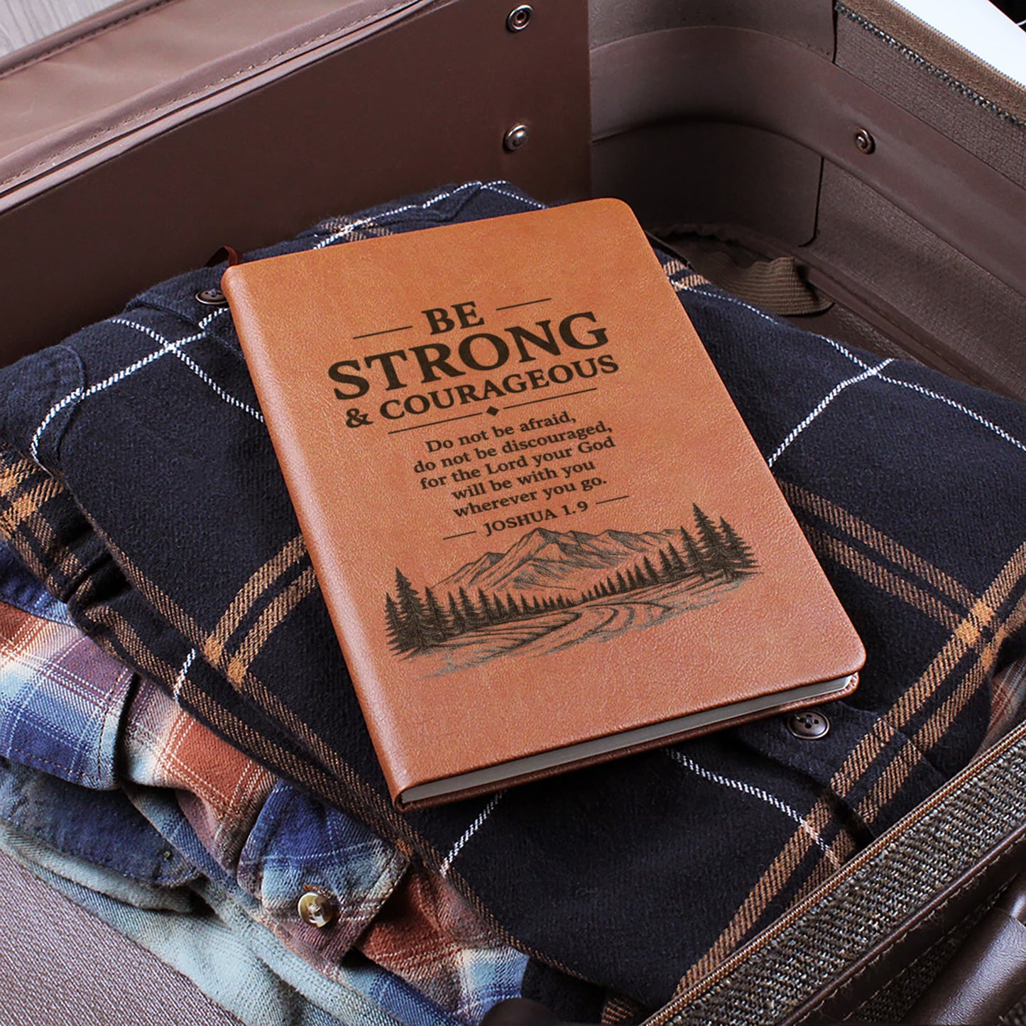 Be Strong & Courageous — Leather Journal | Joshua 1:9