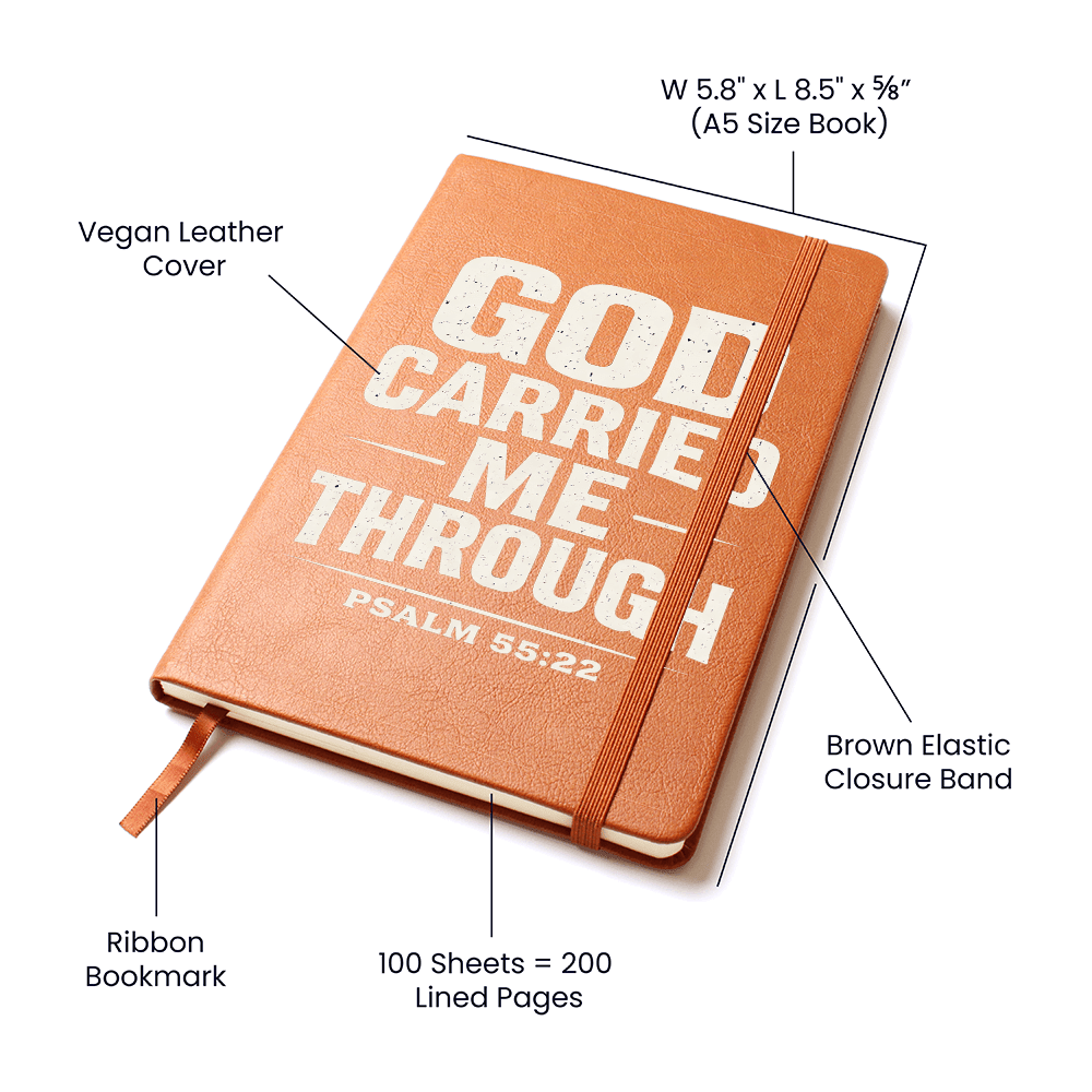 God Carried Me Through – Psalm 55:22 | Premium Vegan Leather Faith Journal - ES Christian Wear