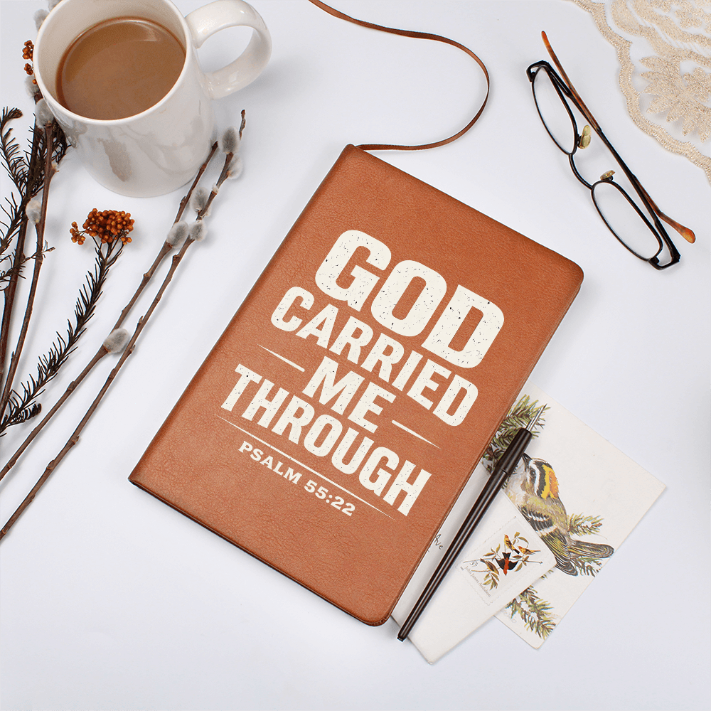 God Carried Me Through – Psalm 55:22 | Premium Vegan Leather Faith Journal - ES Christian Wear