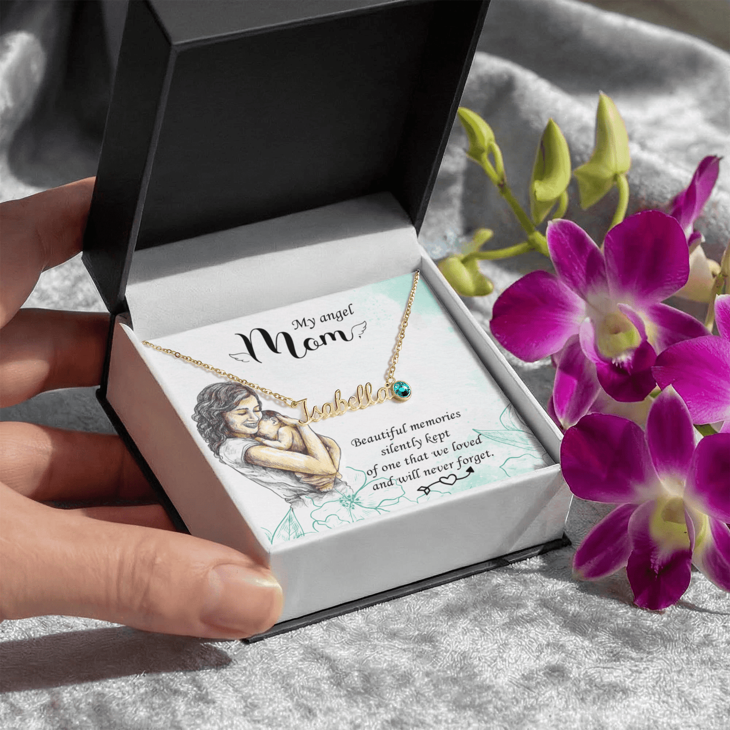 My Angel Mom Custom Name Necklace with Birthstone - ES Christian Wear