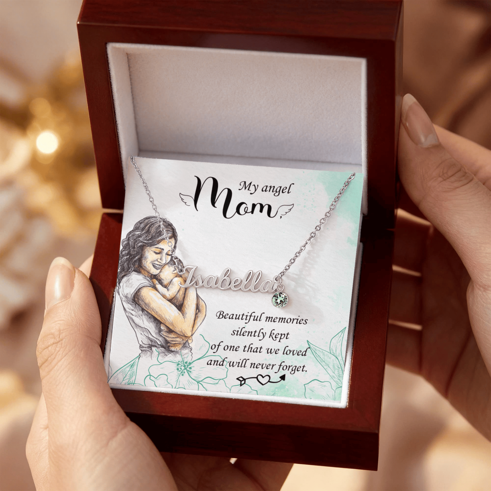 My Angel Mom Custom Name Necklace with Birthstone - ES Christian Wear