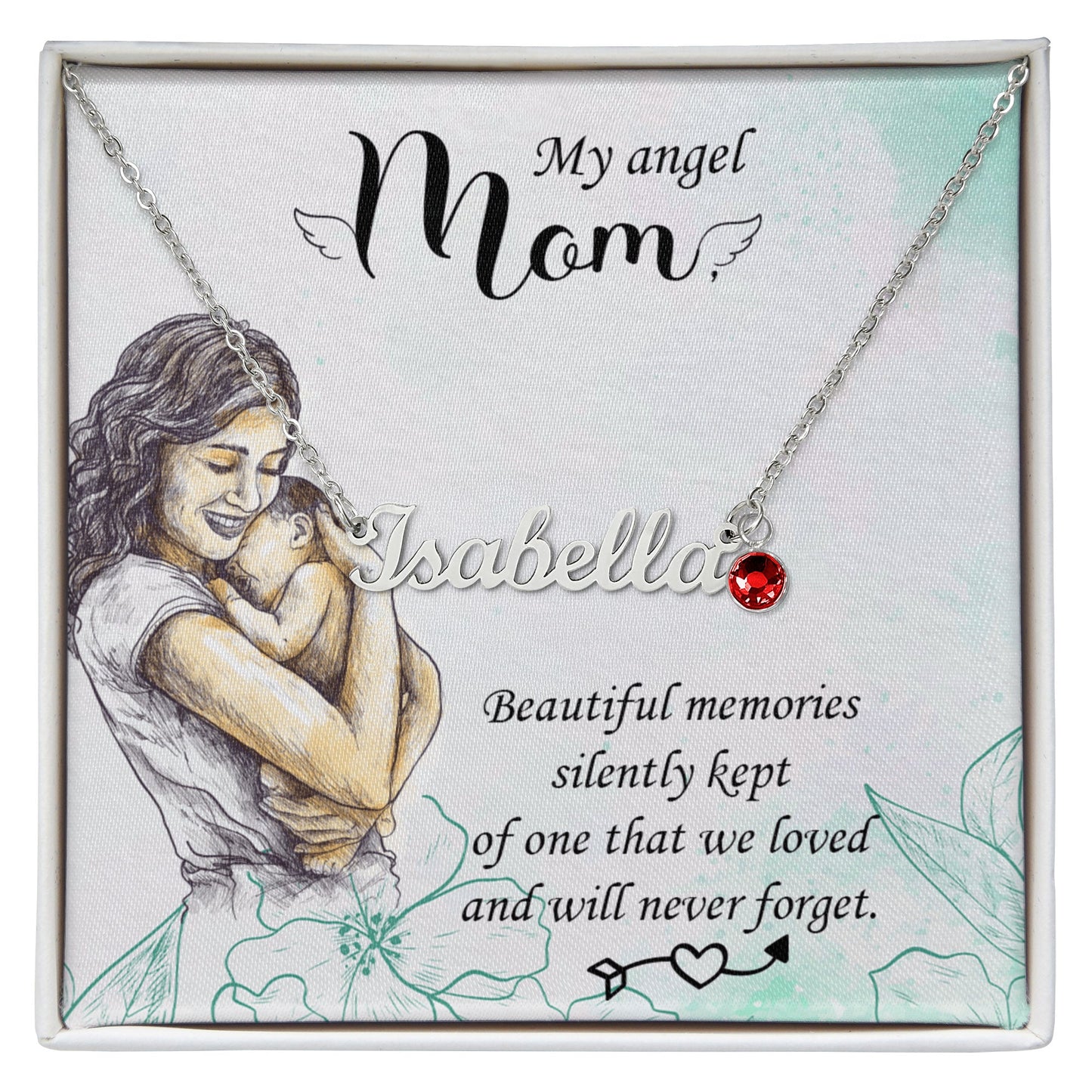My Angel Mom Custom Name Necklace with Birthstone - ES Christian Wear