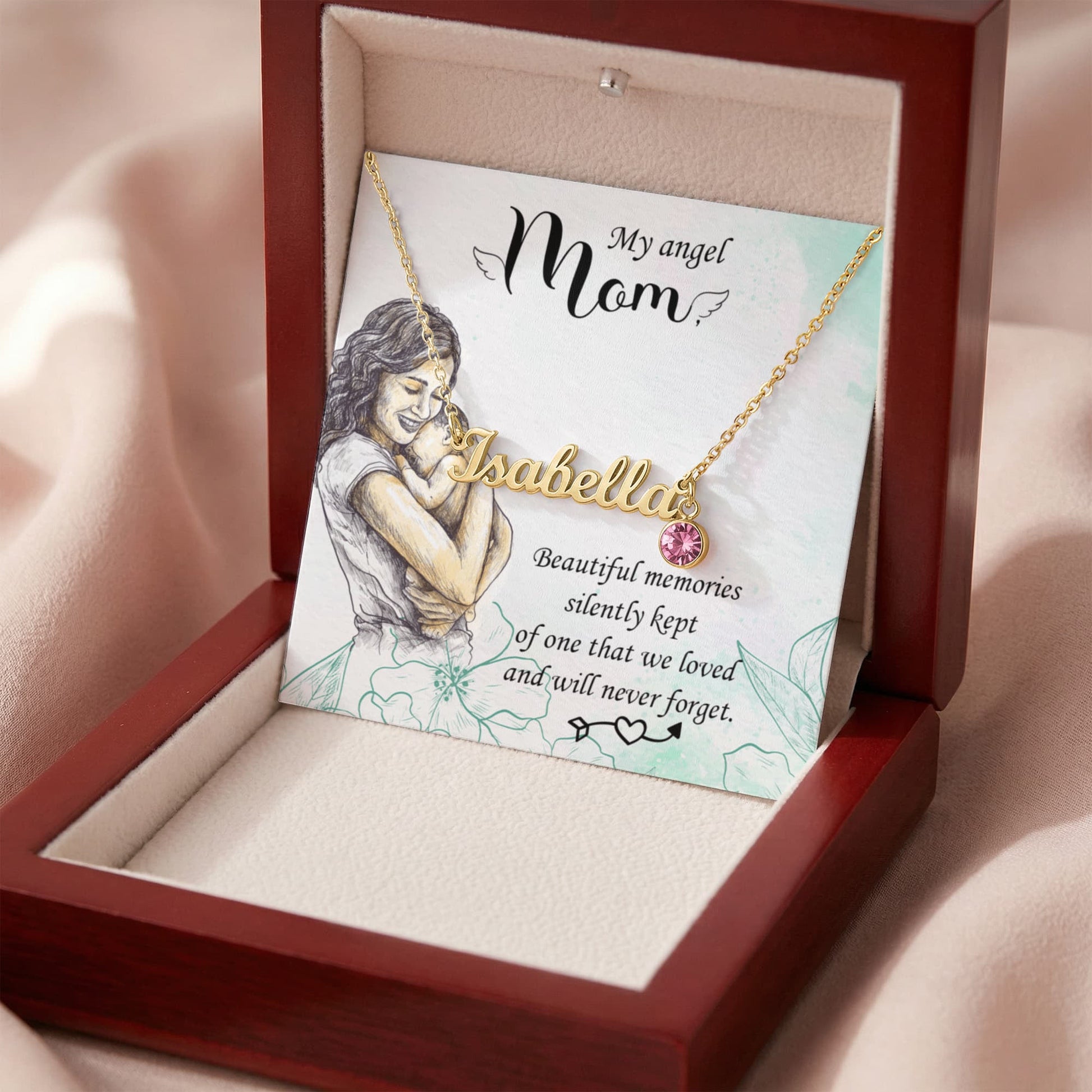 My Angel Mom Custom Name Necklace with Birthstone - ES Christian Wear
