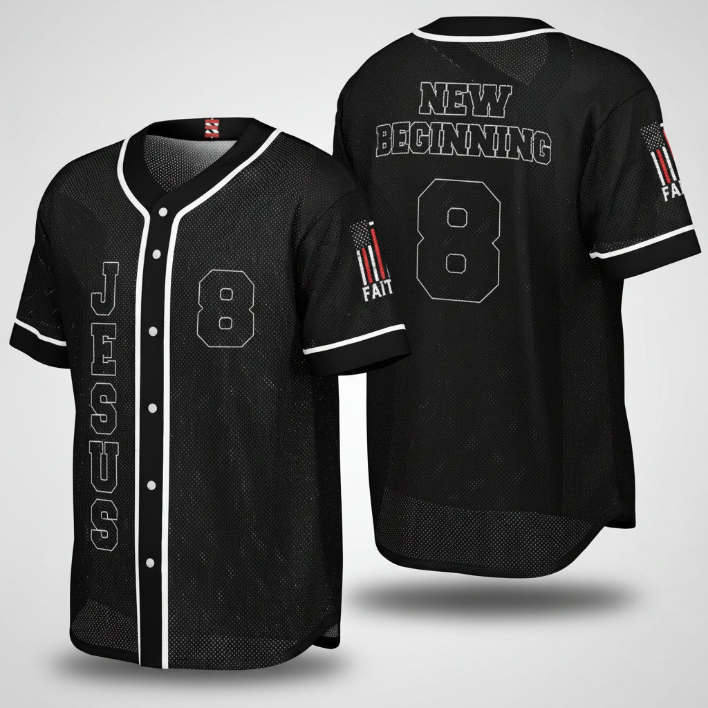 Black baseball jerseys with number 8 and text on a white background